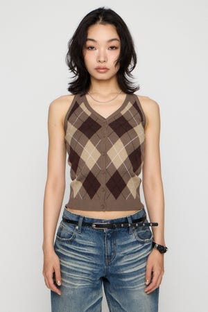 ARGYLE HALTER NECK トップス