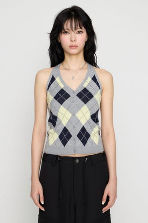 ARGYLE HALTER NECK トップス