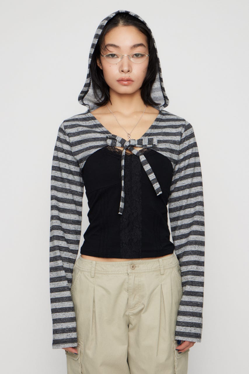 BORDER HOODIE CUT ボレロ GRY FREE