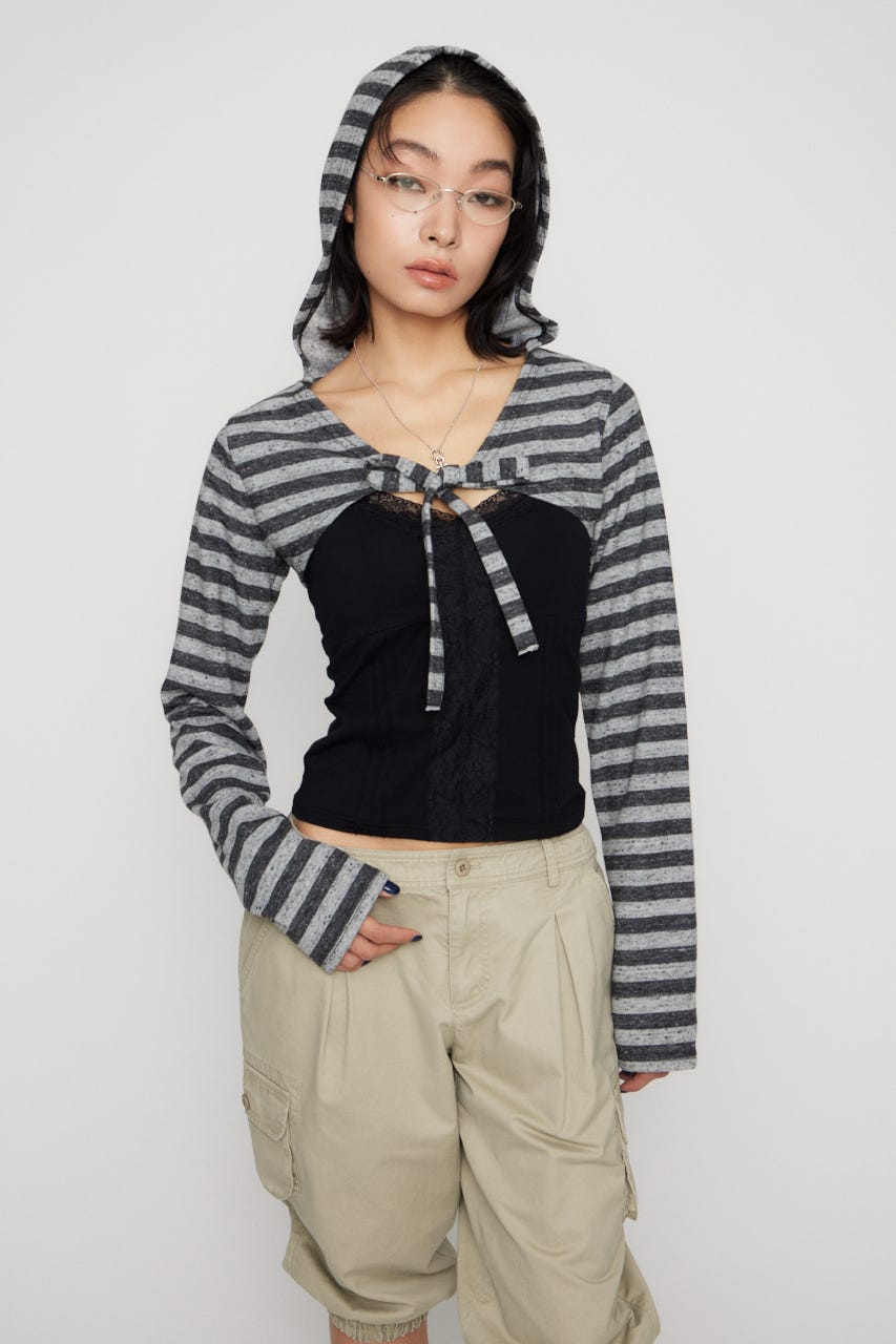 BORDER HOODIE CUT ボレロ GRY FREE