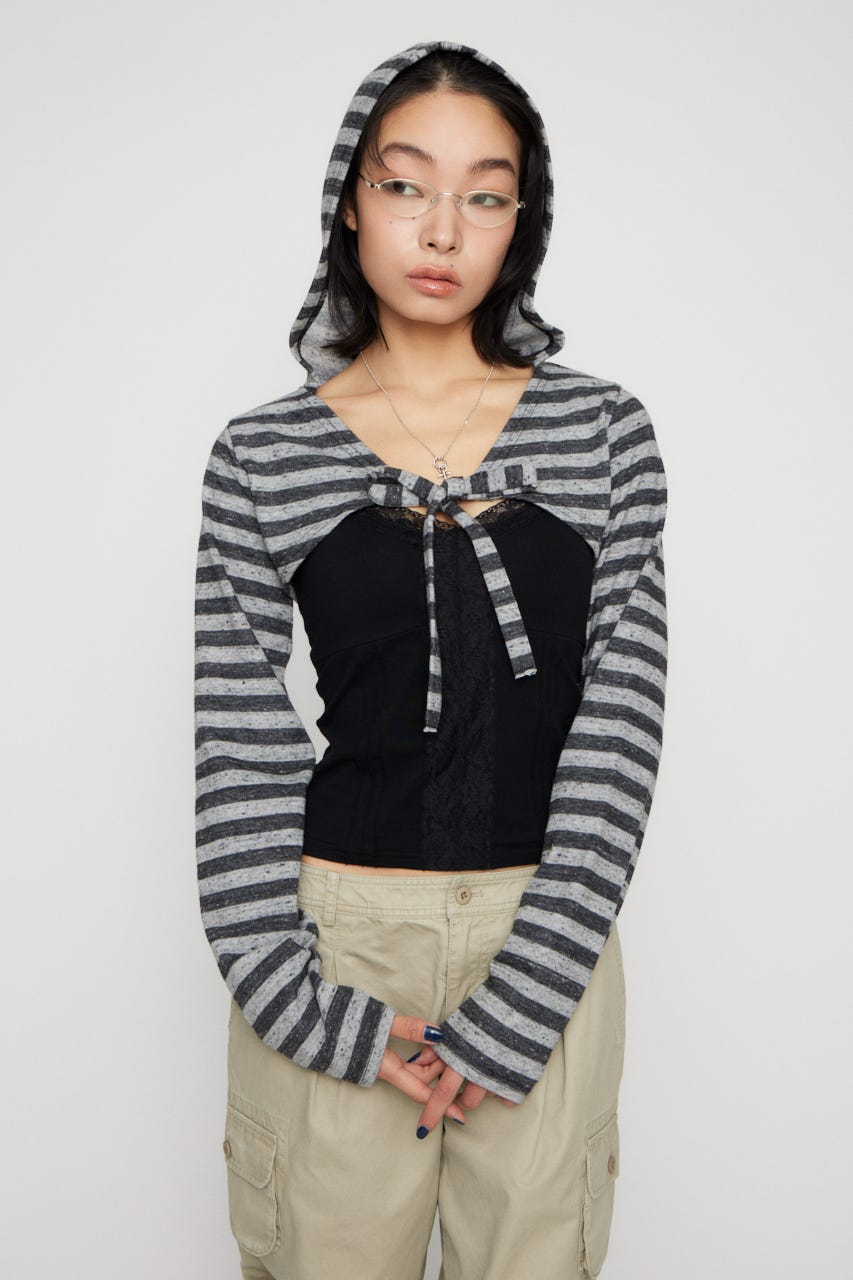 BORDER HOODIE CUT ボレロ GRY FREE