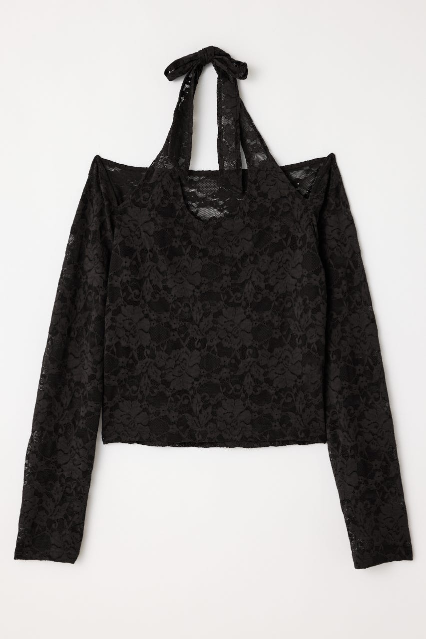 LACE HALTER NECK トップス BLK FREE