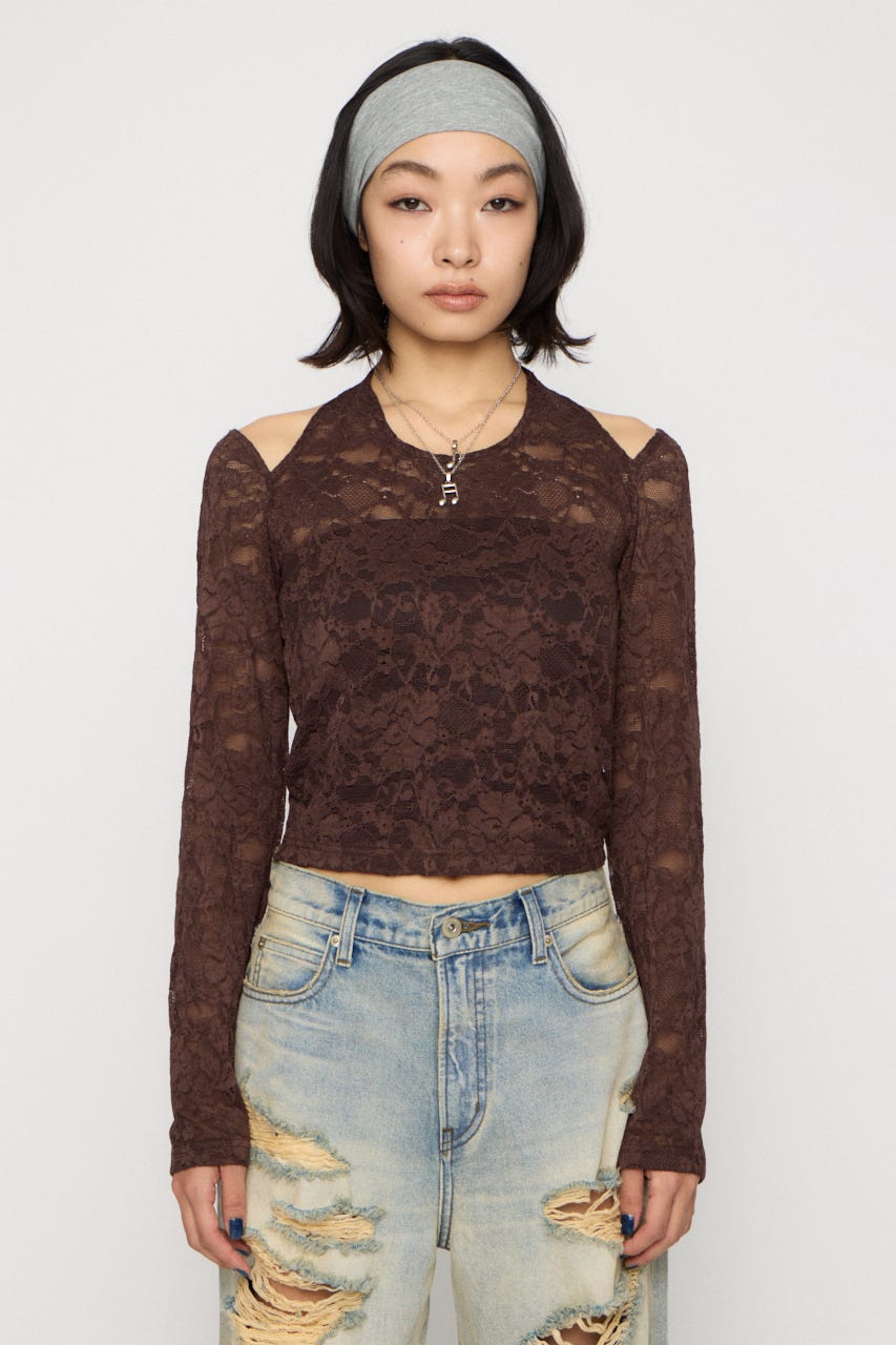LACE HALTER NECK トップス BRN FREE