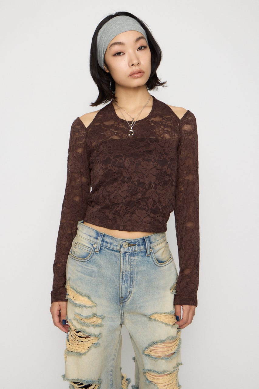 LACE HALTER NECK トップス BRN FREE
