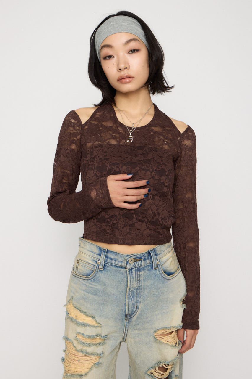 LACE HALTER NECK トップス BRN FREE