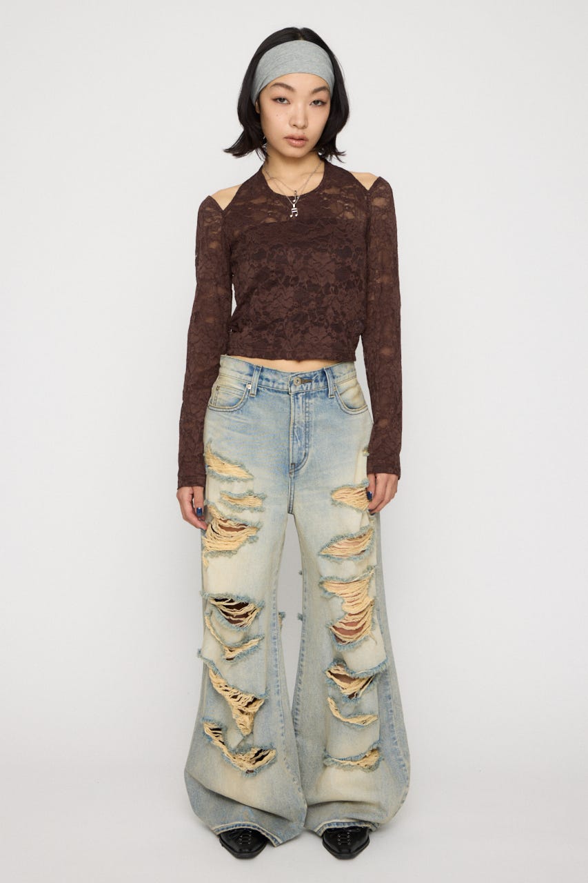 LACE HALTER NECK トップス BRN FREE