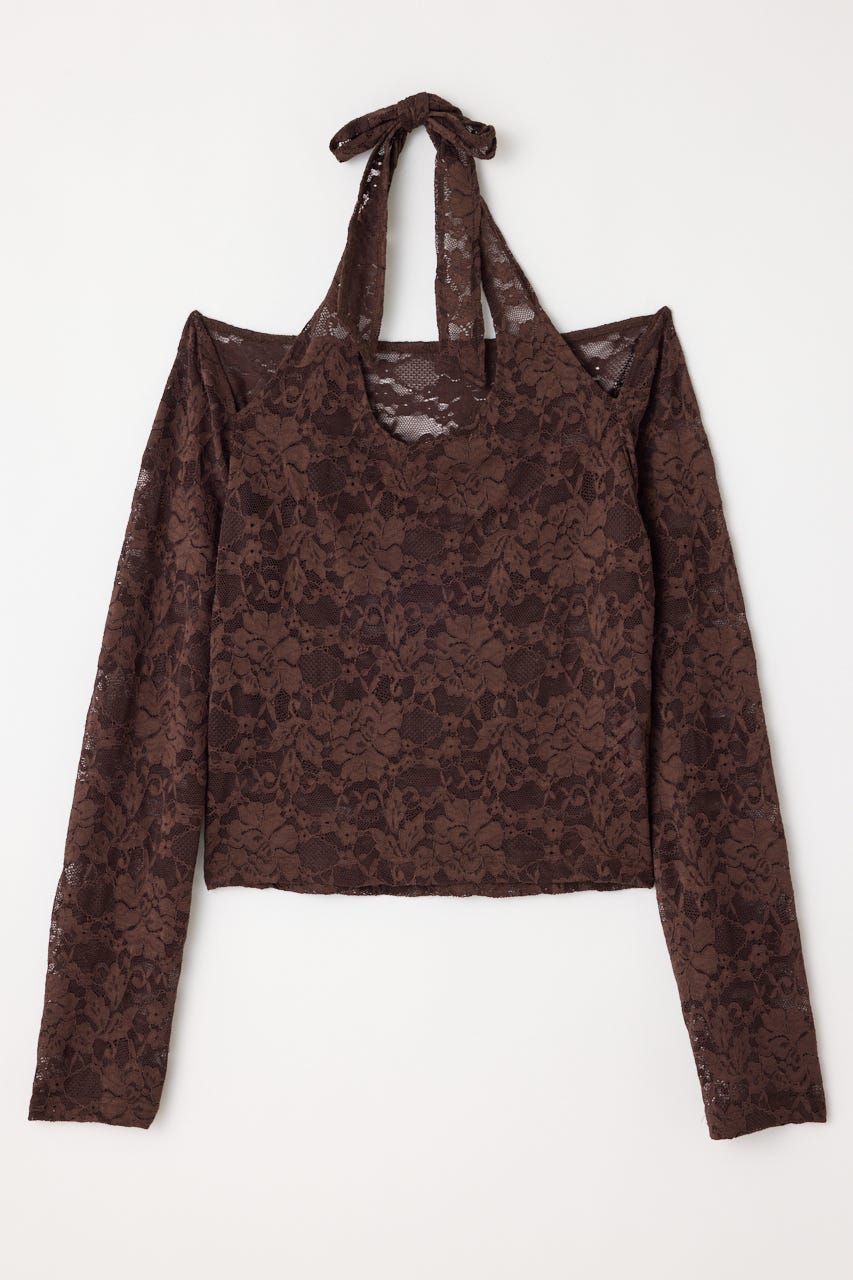 LACE HALTER NECK トップス BRN FREE