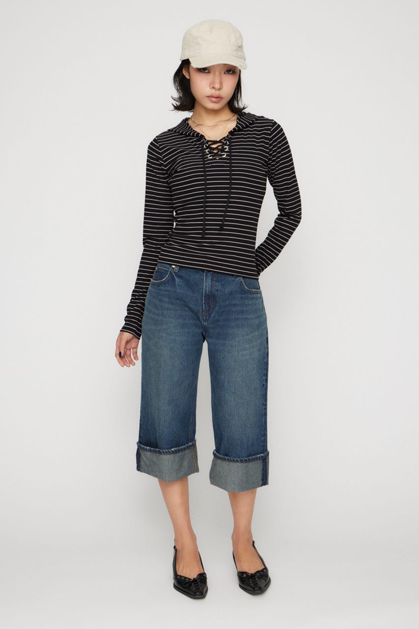 LACE UP HOODIE トップス BLK FREE