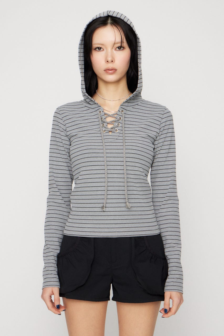 LACE UP HOODIE トップス GRY FREE