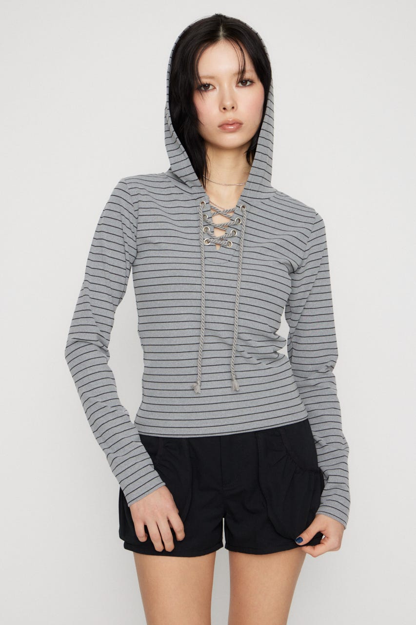 LACE UP HOODIE トップス GRY FREE