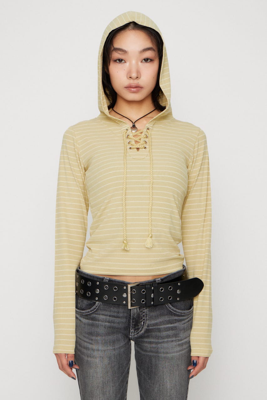 LACE UP HOODIE トップス L/YEL FREE