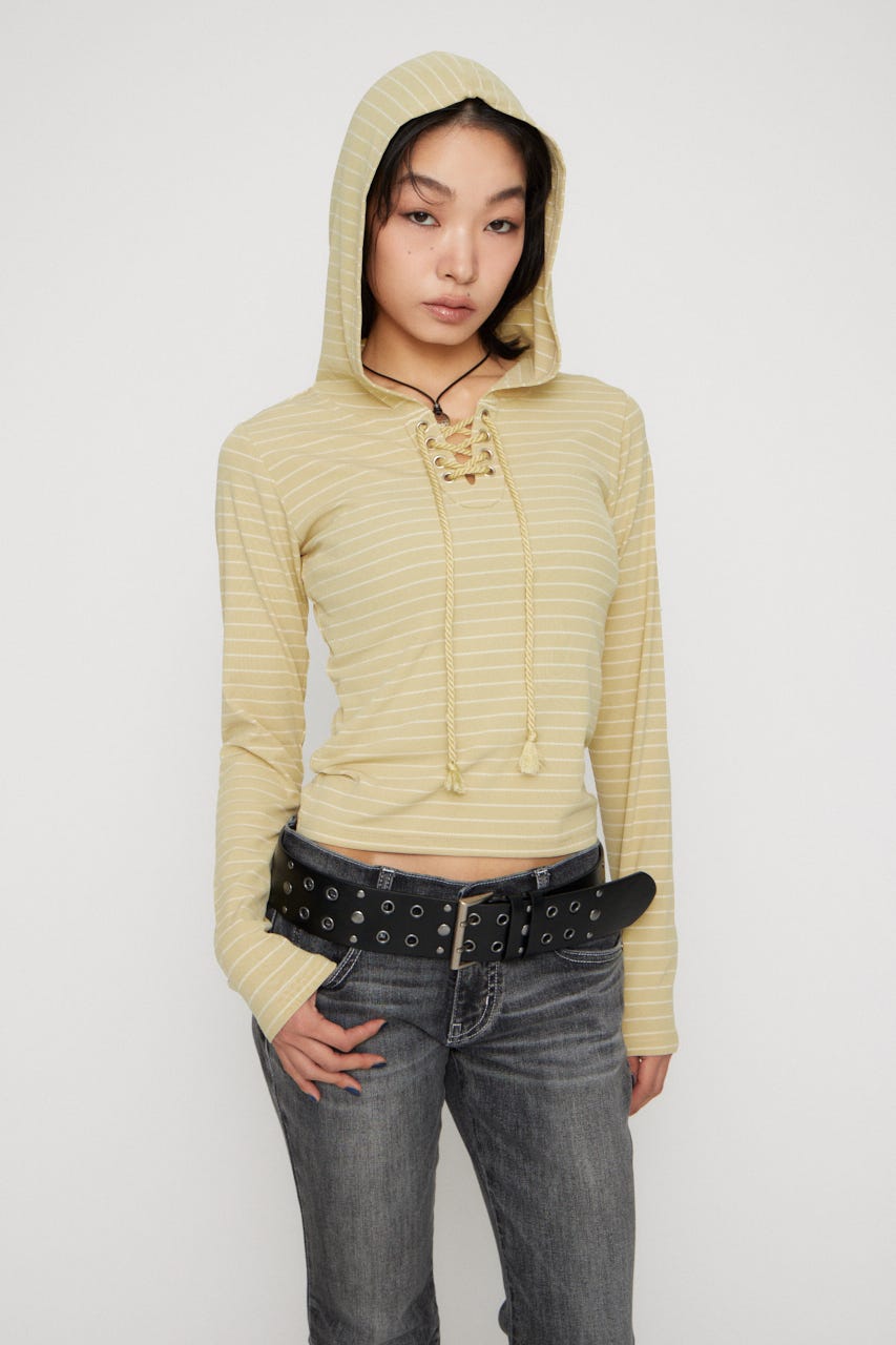 LACE UP HOODIE トップス L/YEL FREE