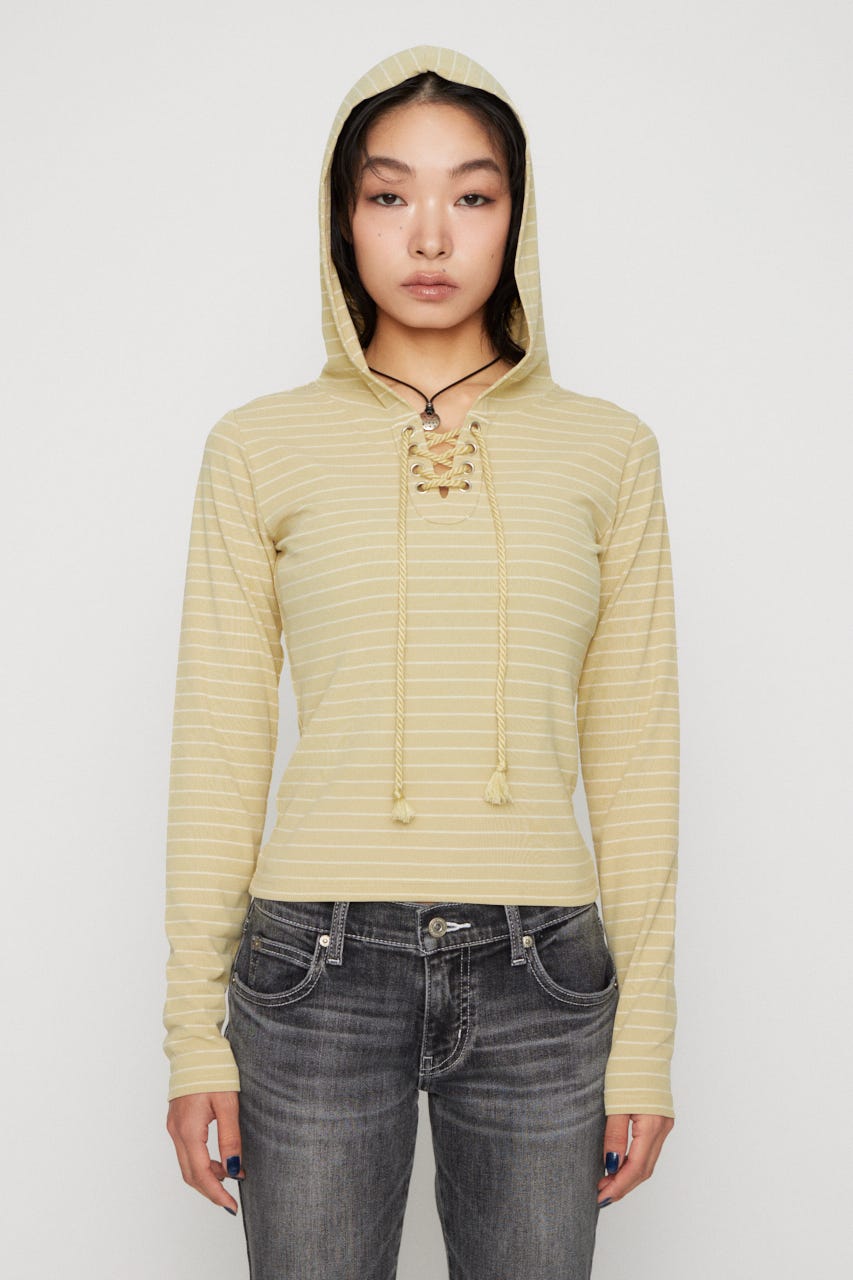 LACE UP HOODIE トップス L/YEL FREE