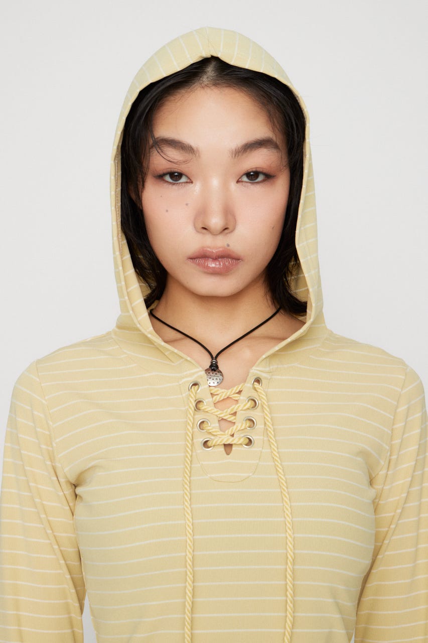 LACE UP HOODIE トップス L/YEL FREE