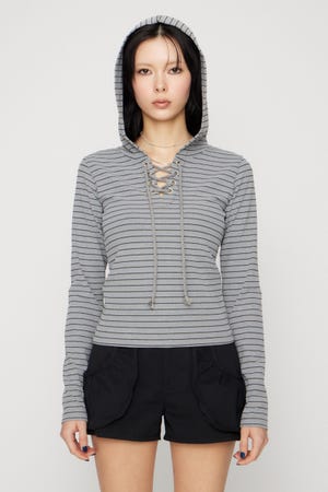 LACE UP HOODIE トップス