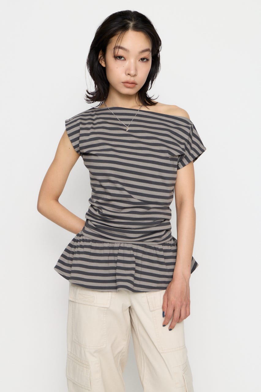 BORDER DRAPE FRILL チュニック GRY FREE