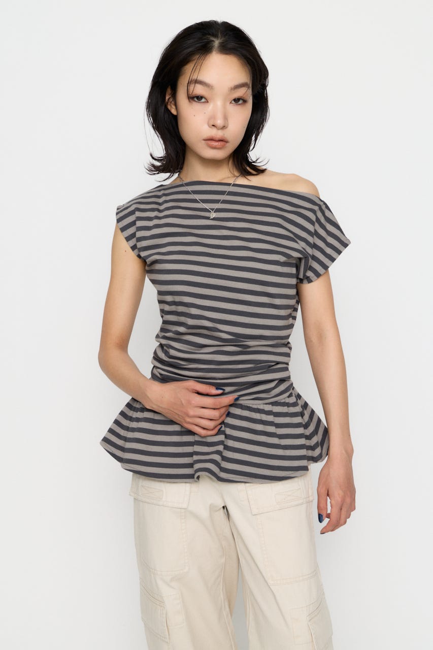 BORDER DRAPE FRILL チュニック GRY FREE