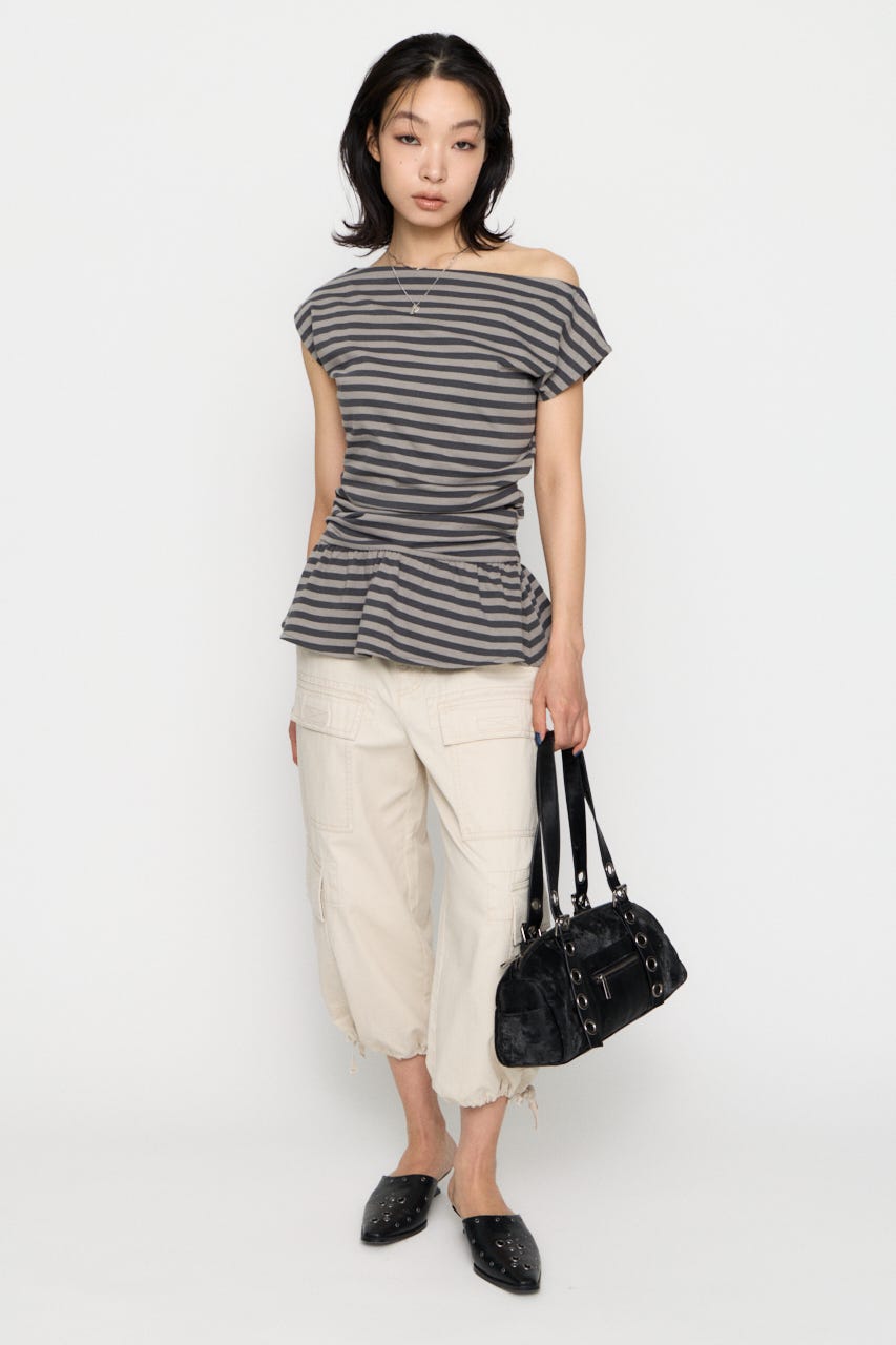 BORDER DRAPE FRILL チュニック GRY FREE
