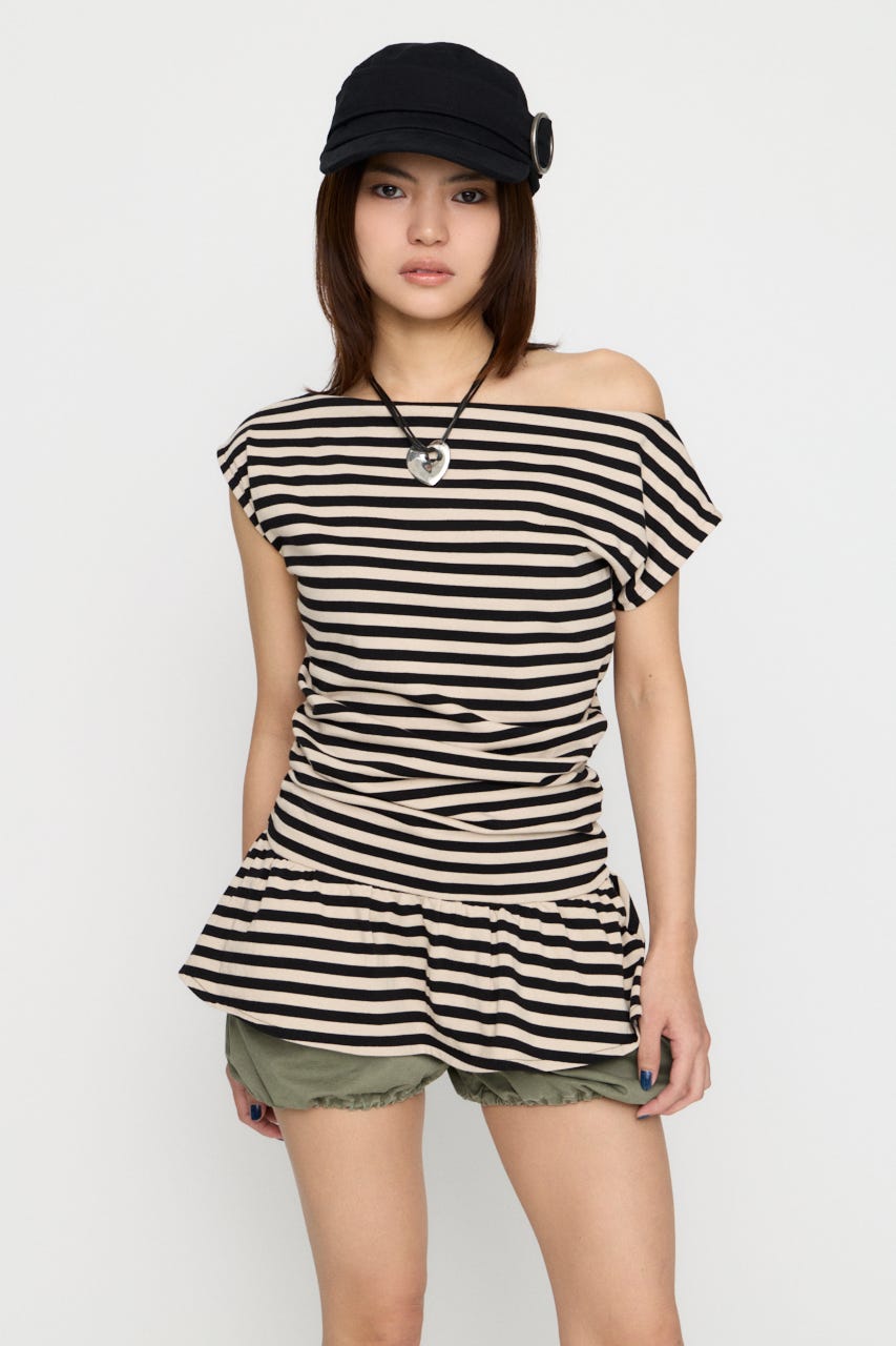 BORDER DRAPE FRILL チュニック IVOY FREE