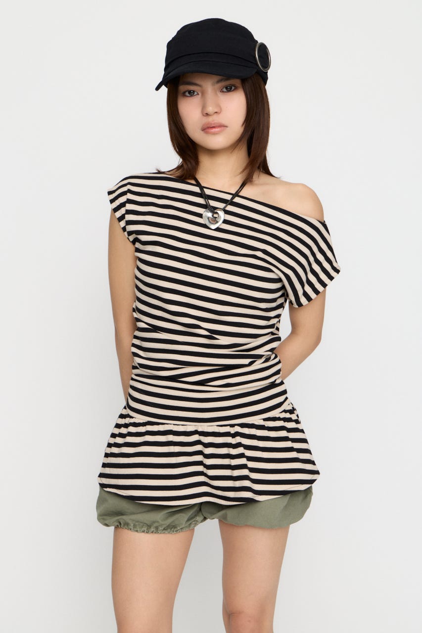 BORDER DRAPE FRILL チュニック IVOY FREE