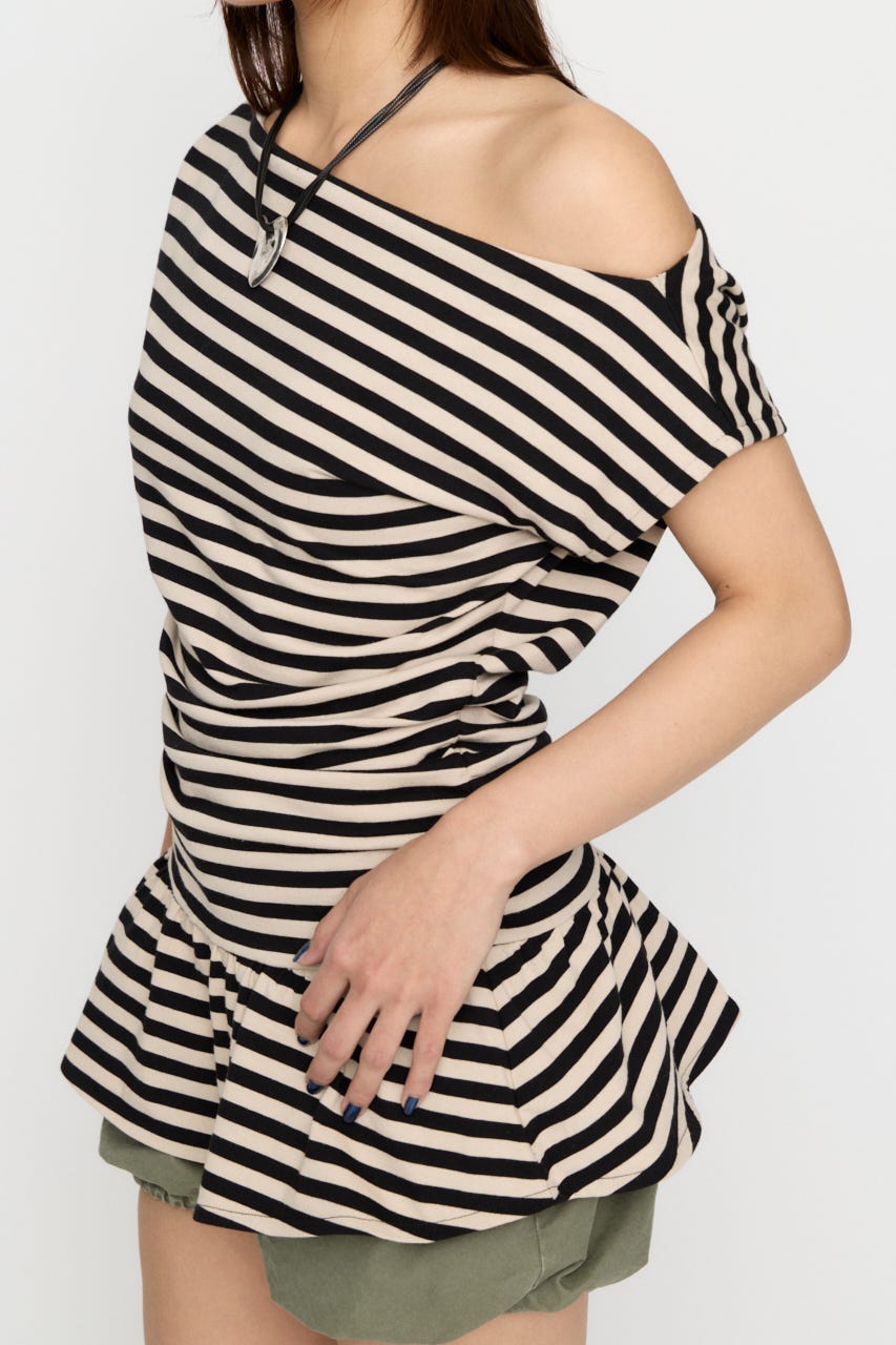 BORDER DRAPE FRILL チュニック IVOY FREE