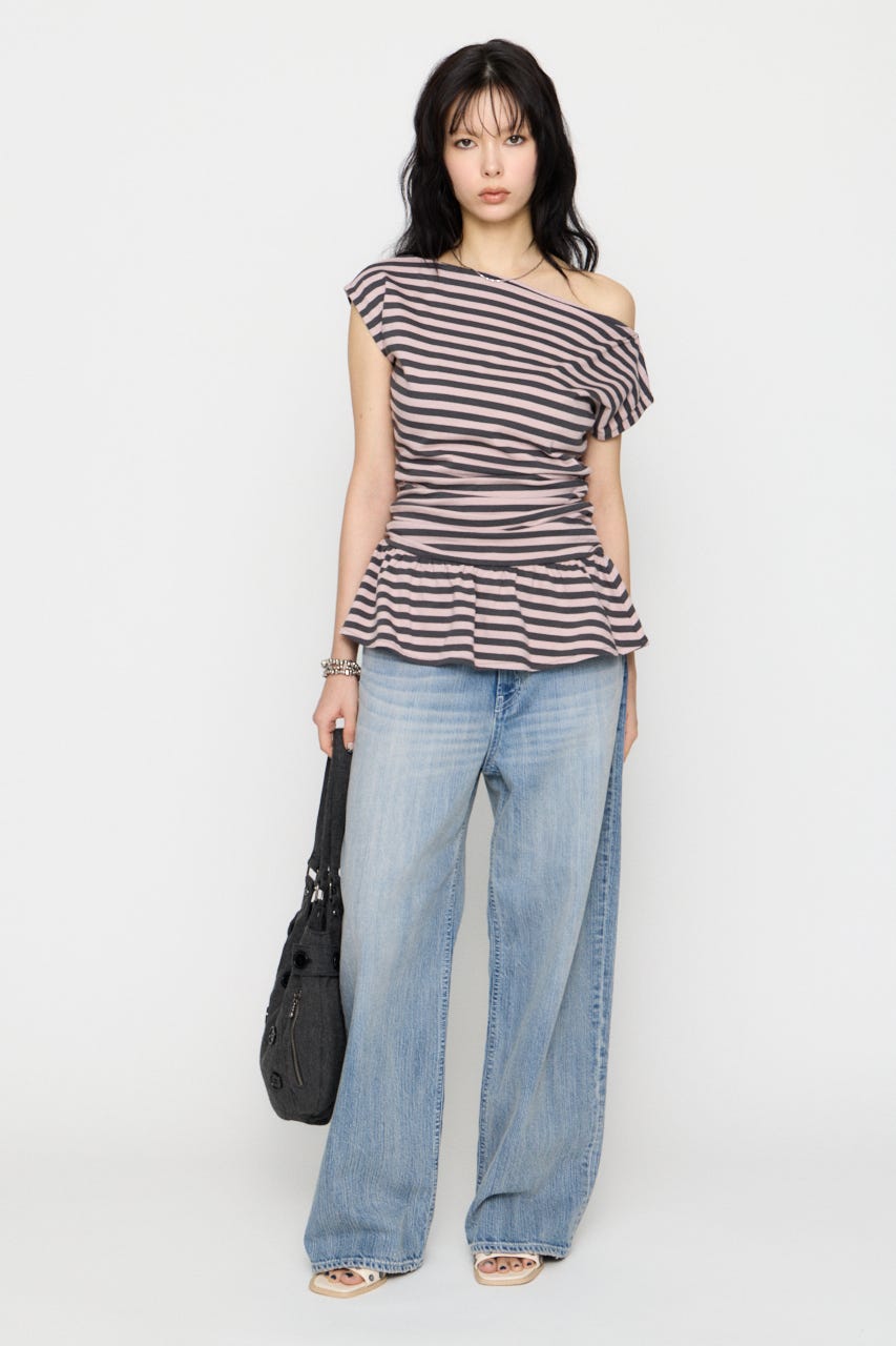 BORDER DRAPE FRILL チュニック L/PNK FREE