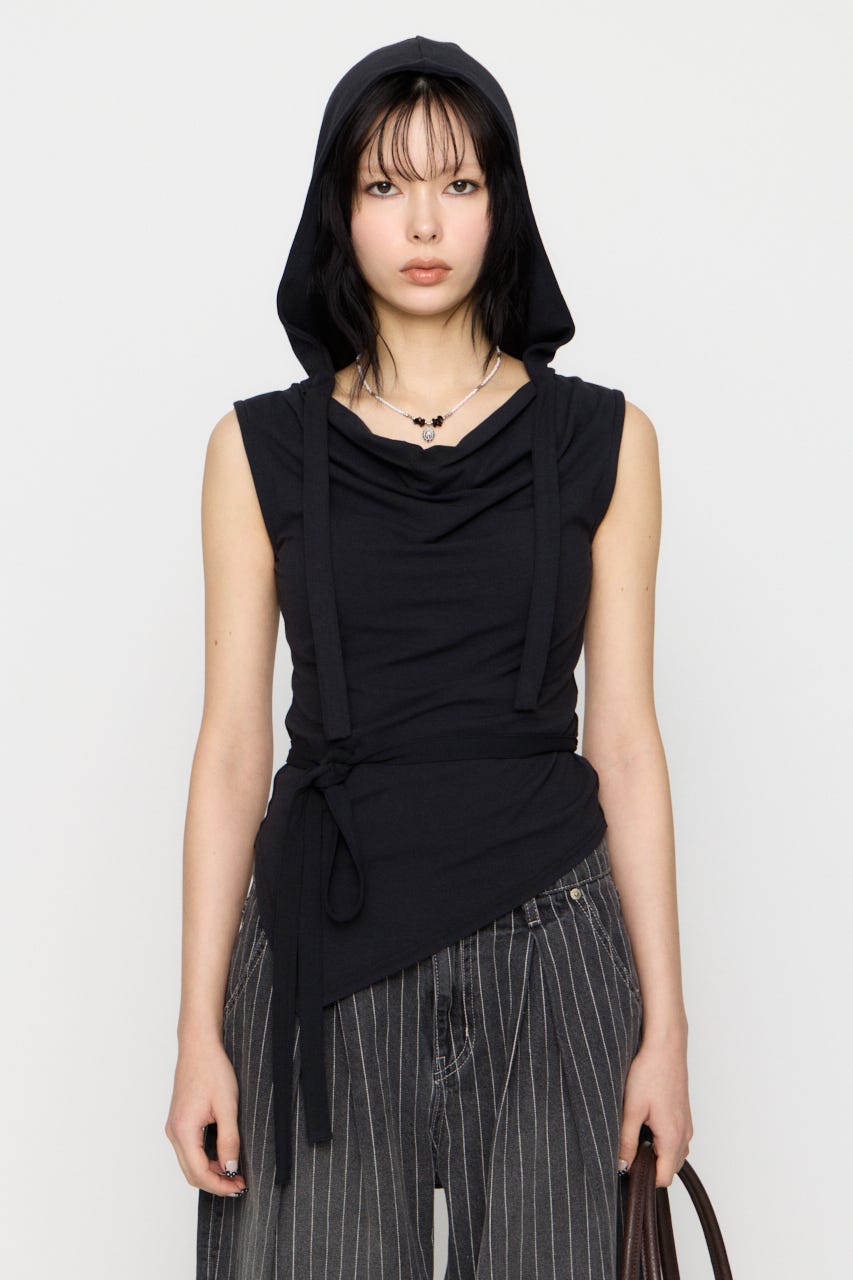 DRAPE HOODIE CUT トップス BLK FREE