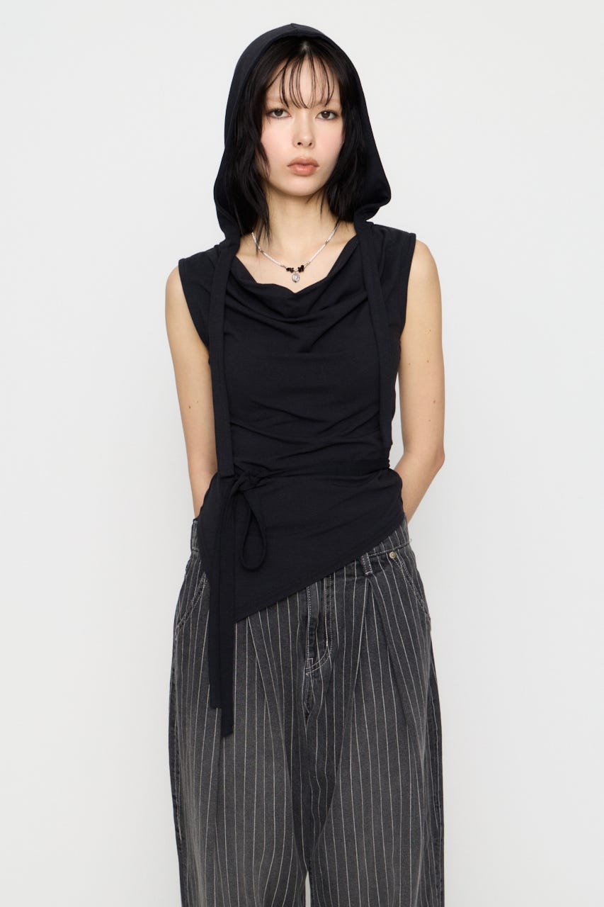 DRAPE HOODIE CUT トップス BLK FREE