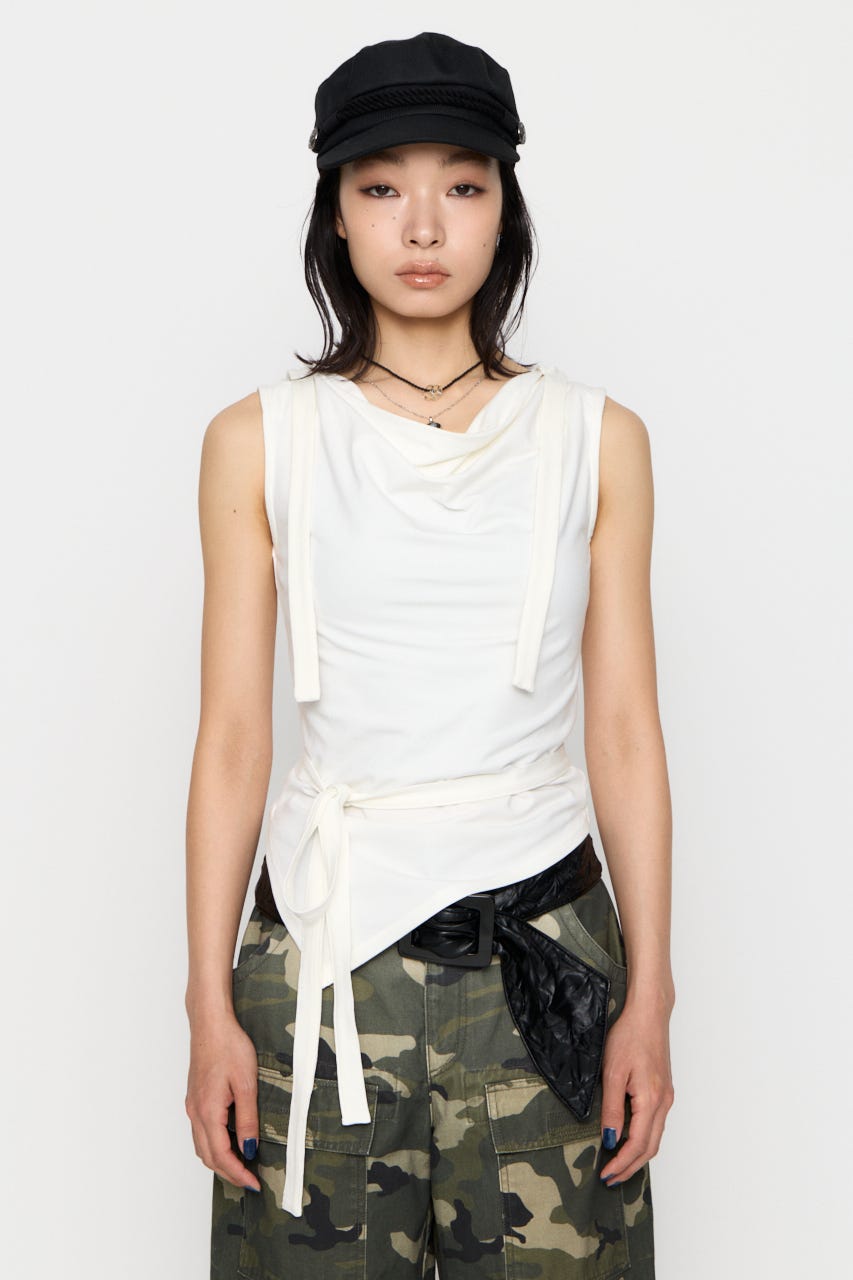 DRAPE HOODIE CUT トップス WHT FREE