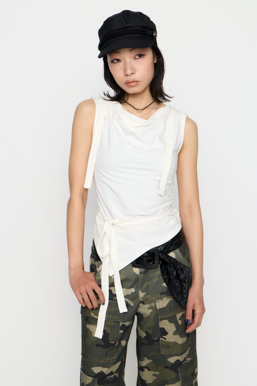 DRAPE HOODIE CUT トップス WHT FREE