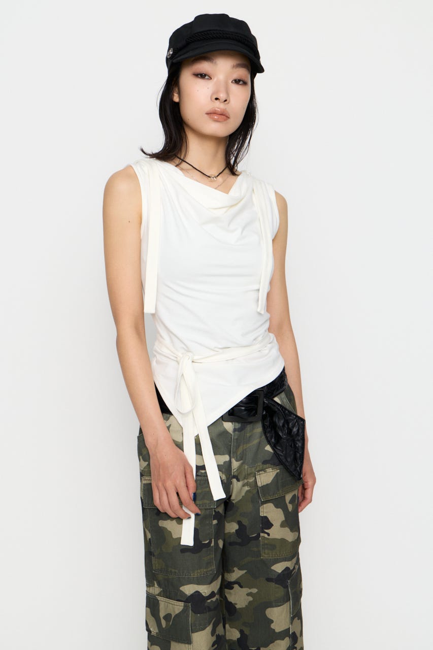 DRAPE HOODIE CUT トップス WHT FREE
