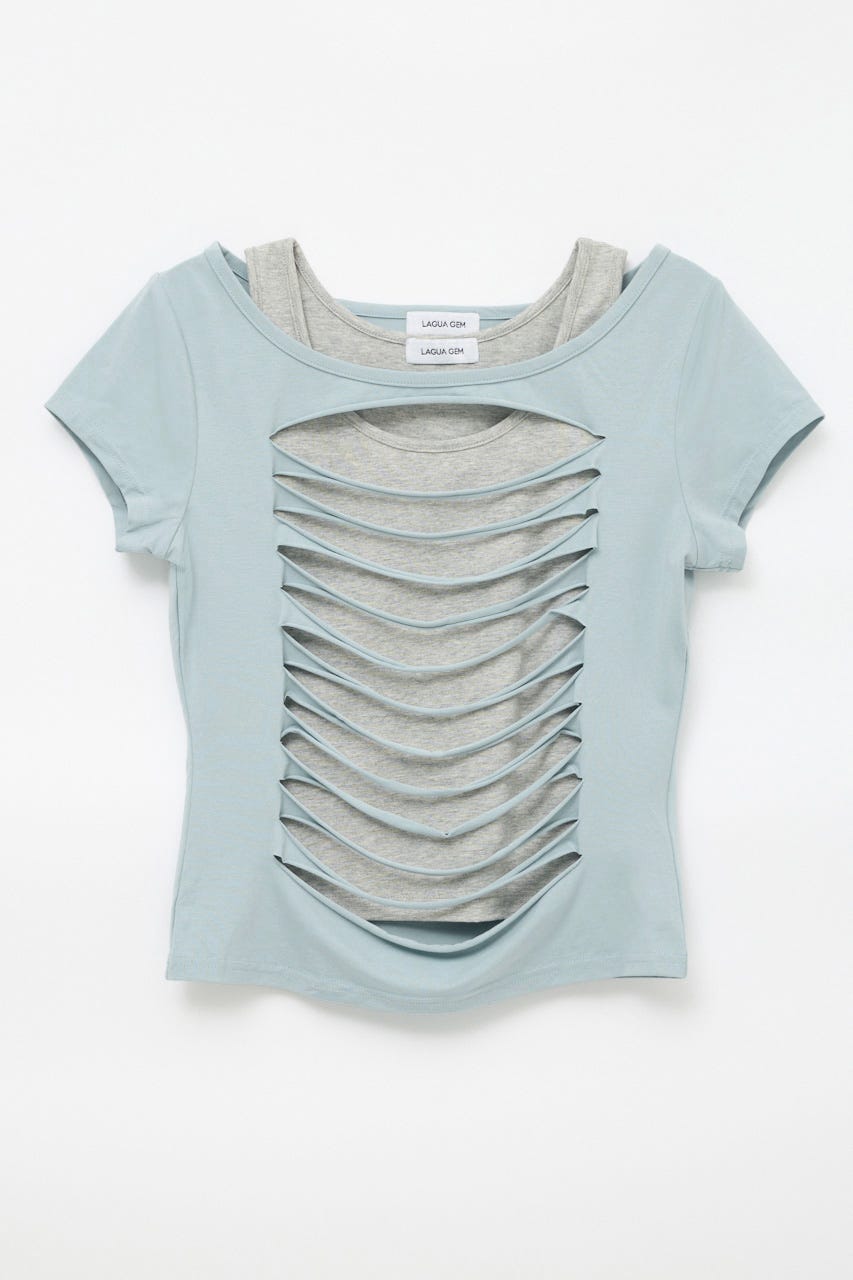 CUTTING 2PIECE トップス L/BLU FREE