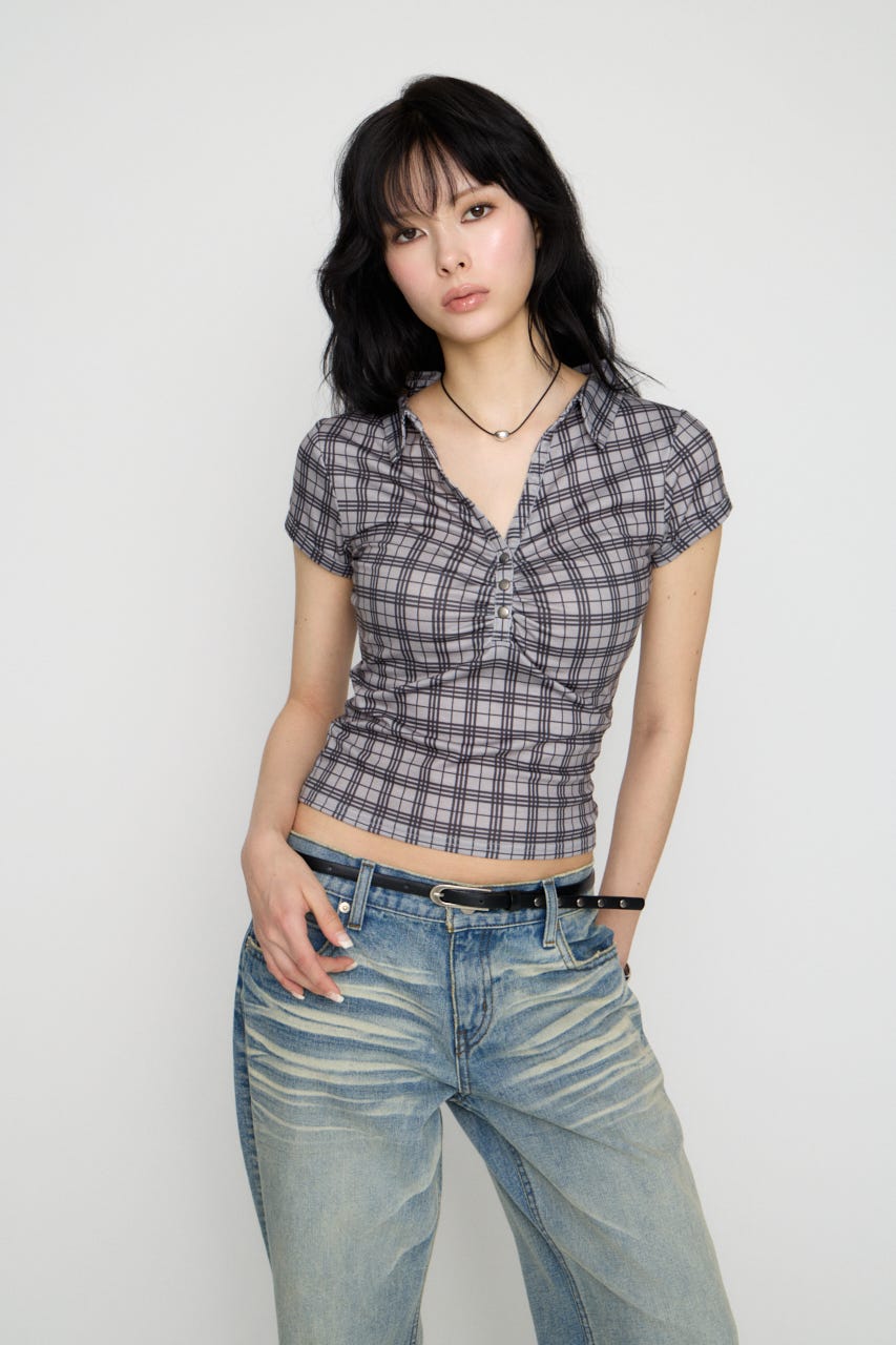 CHECK COMPACT トップス GRY FREE
