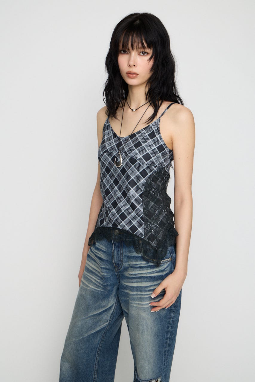 CHECK LACE CAMI トップス BLK FREE