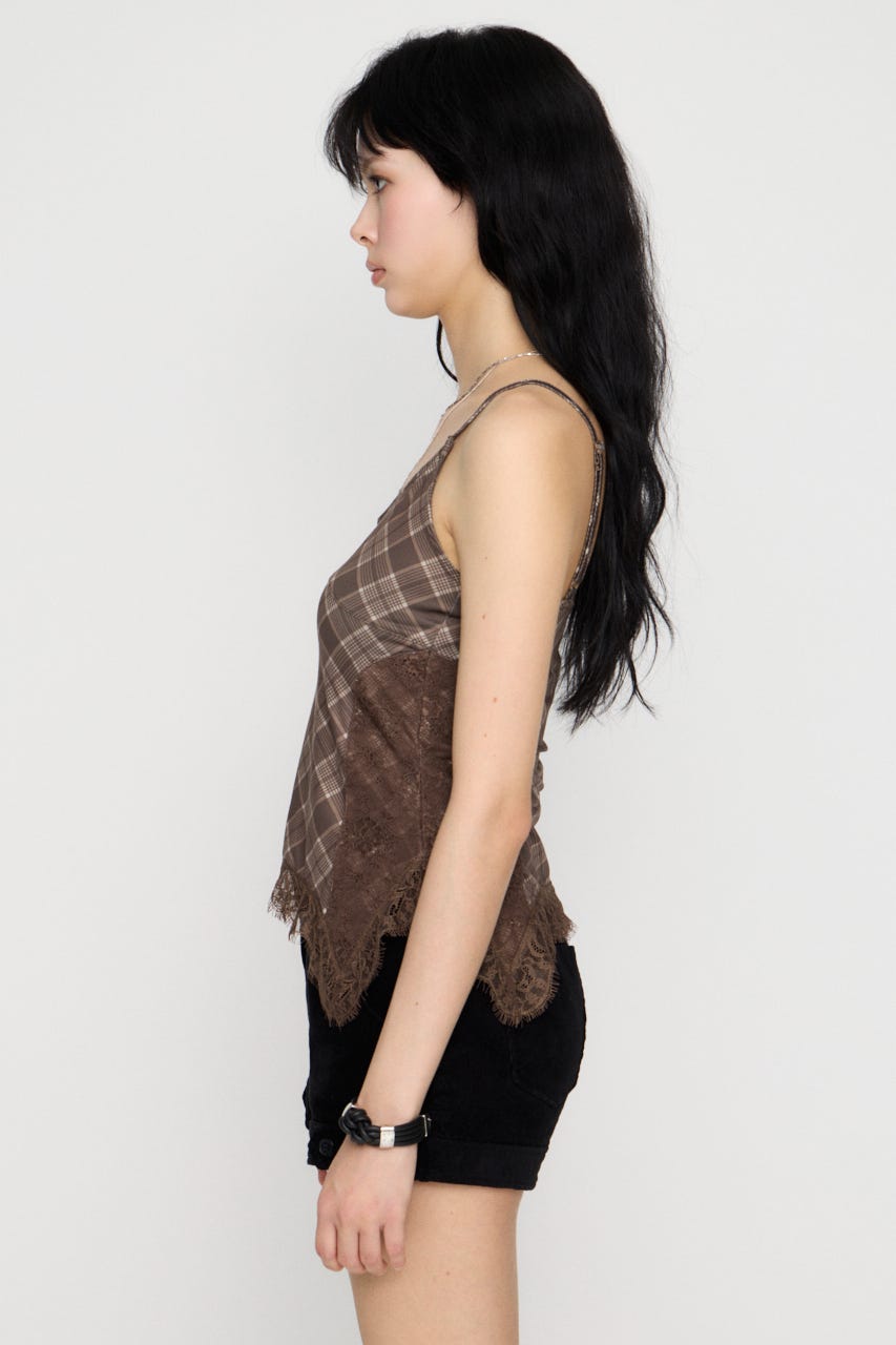 CHECK LACE CAMI トップス BRN FREE