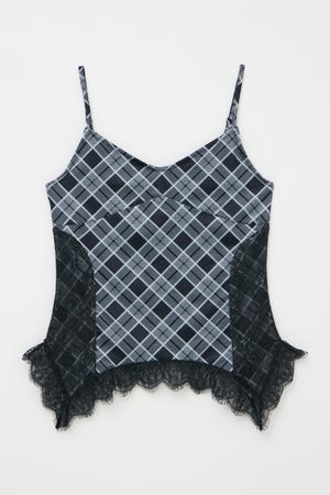 CHECK LACE CAMI トップス