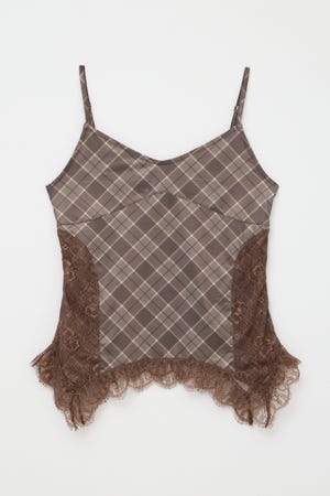 CHECK LACE CAMI トップス