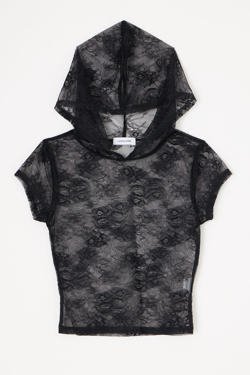 MESH LACE HOODIE トップス BLK FREE
