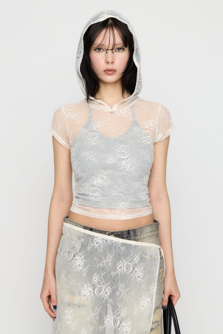 MESH LACE HOODIE トップス WHT FREE