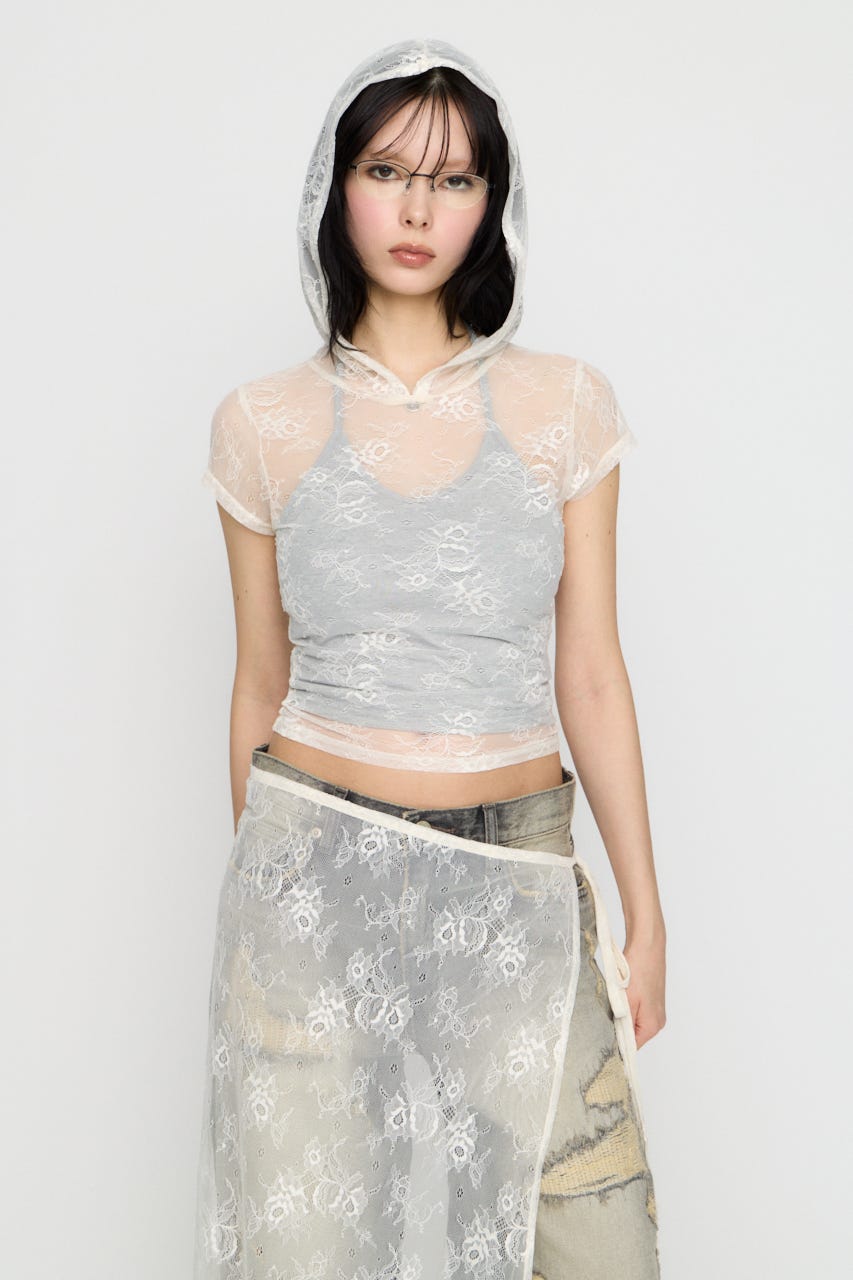 MESH LACE HOODIE トップス WHT FREE
