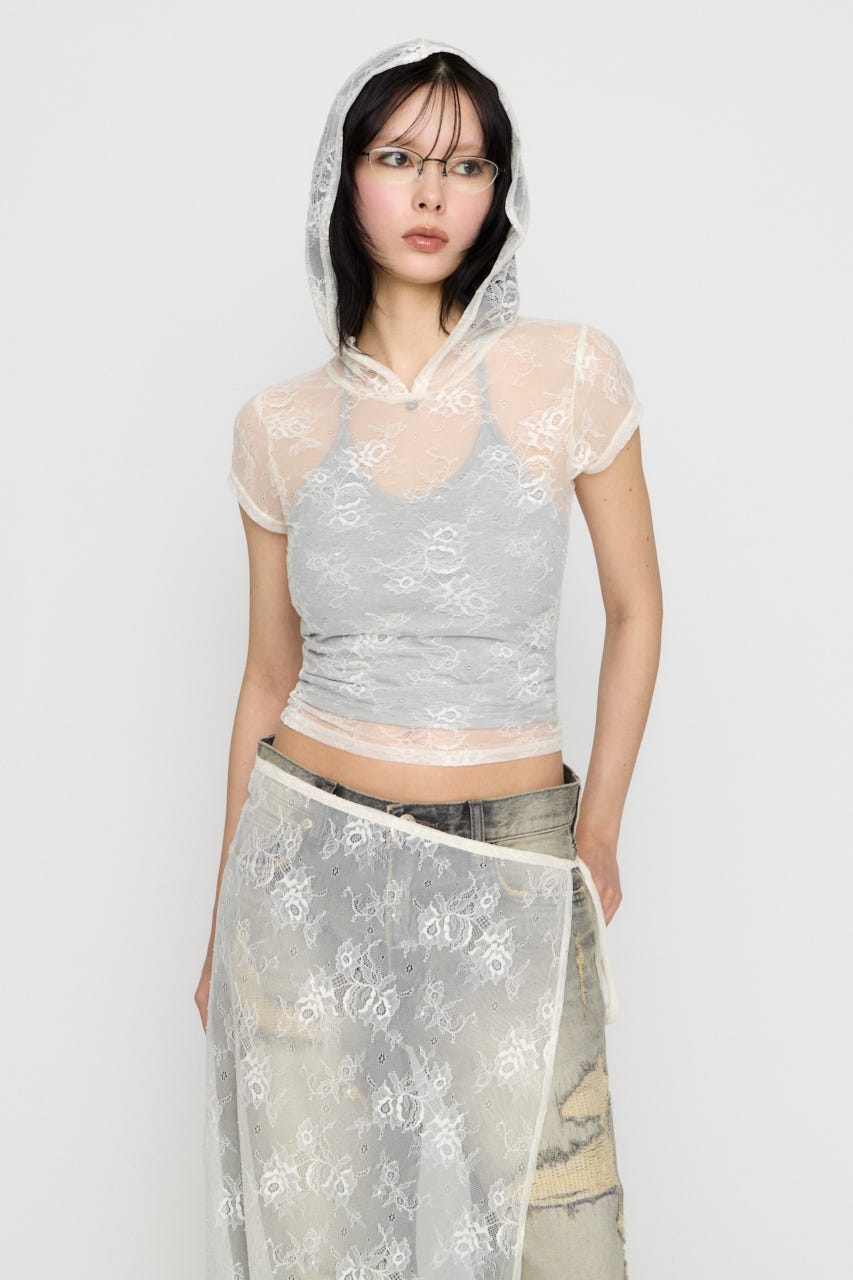 MESH LACE HOODIE トップス WHT FREE