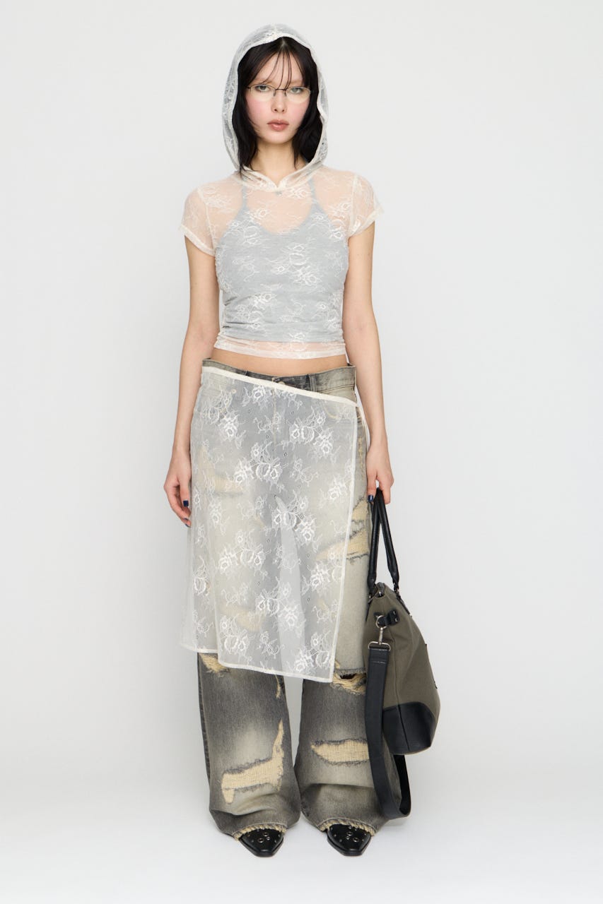 MESH LACE HOODIE トップス WHT FREE