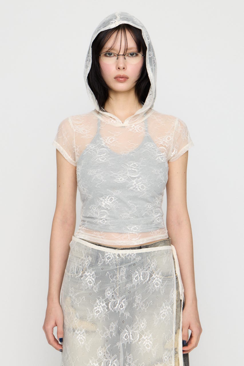 MESH LACE HOODIE トップス WHT FREE