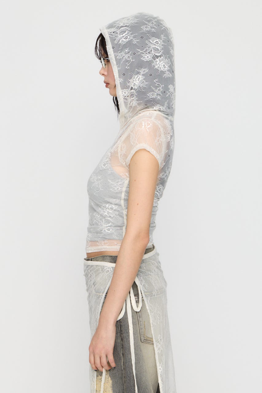 MESH LACE HOODIE トップス WHT FREE