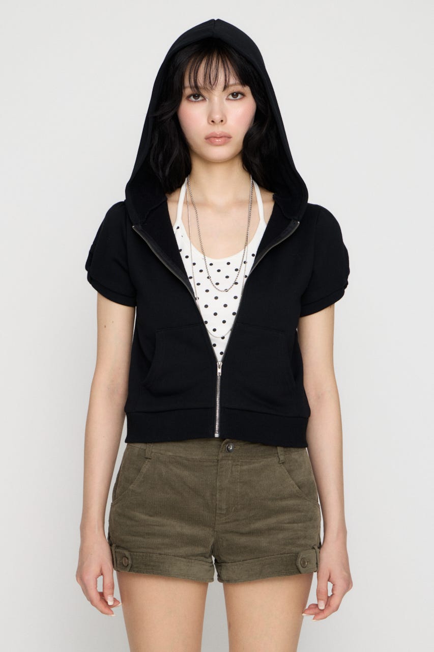 PUFF SLEEVE ZIP トップス BLK FREE