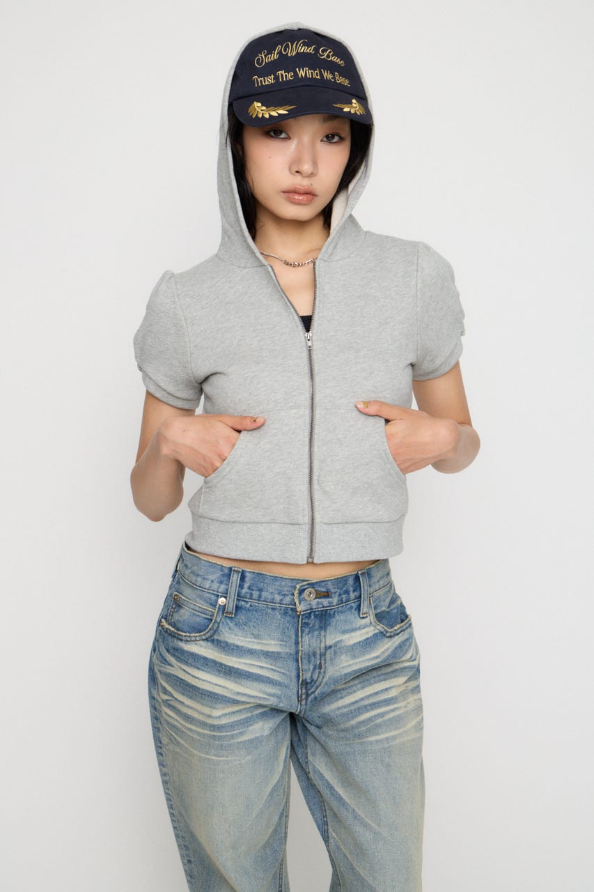 PUFF SLEEVE ZIP トップス GRY FREE