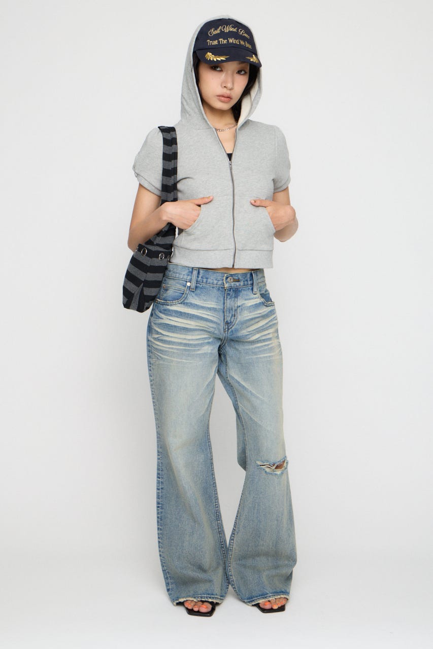 PUFF SLEEVE ZIP トップス GRY FREE