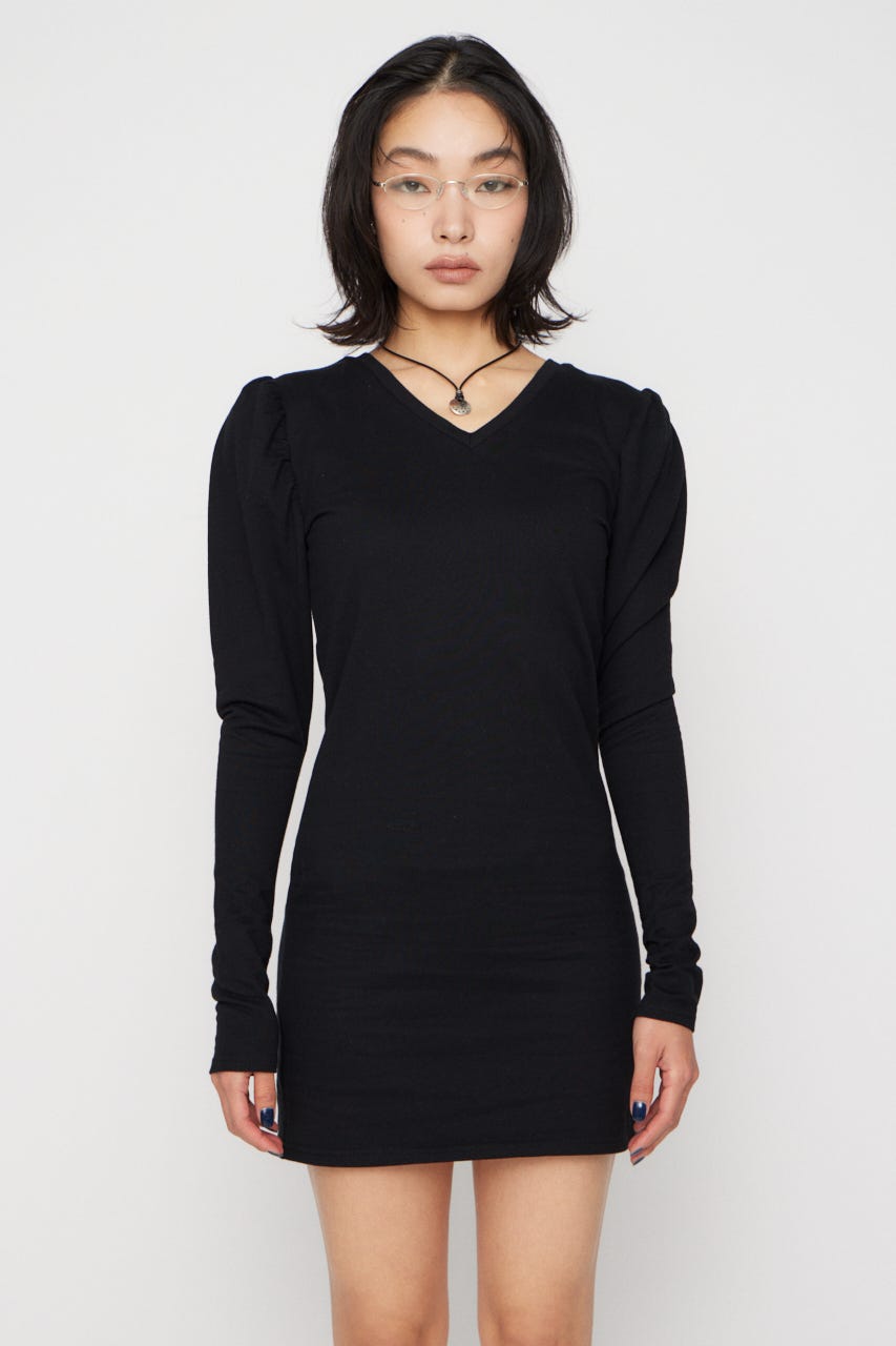 PUFF SLEEVE CUT ミニワンピース BLK S