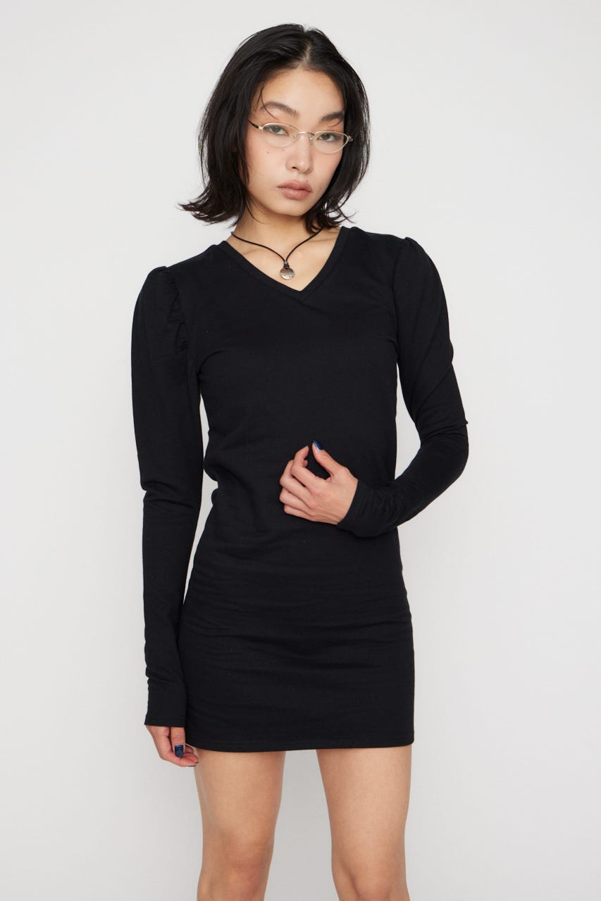 PUFF SLEEVE CUT ミニワンピース BLK S