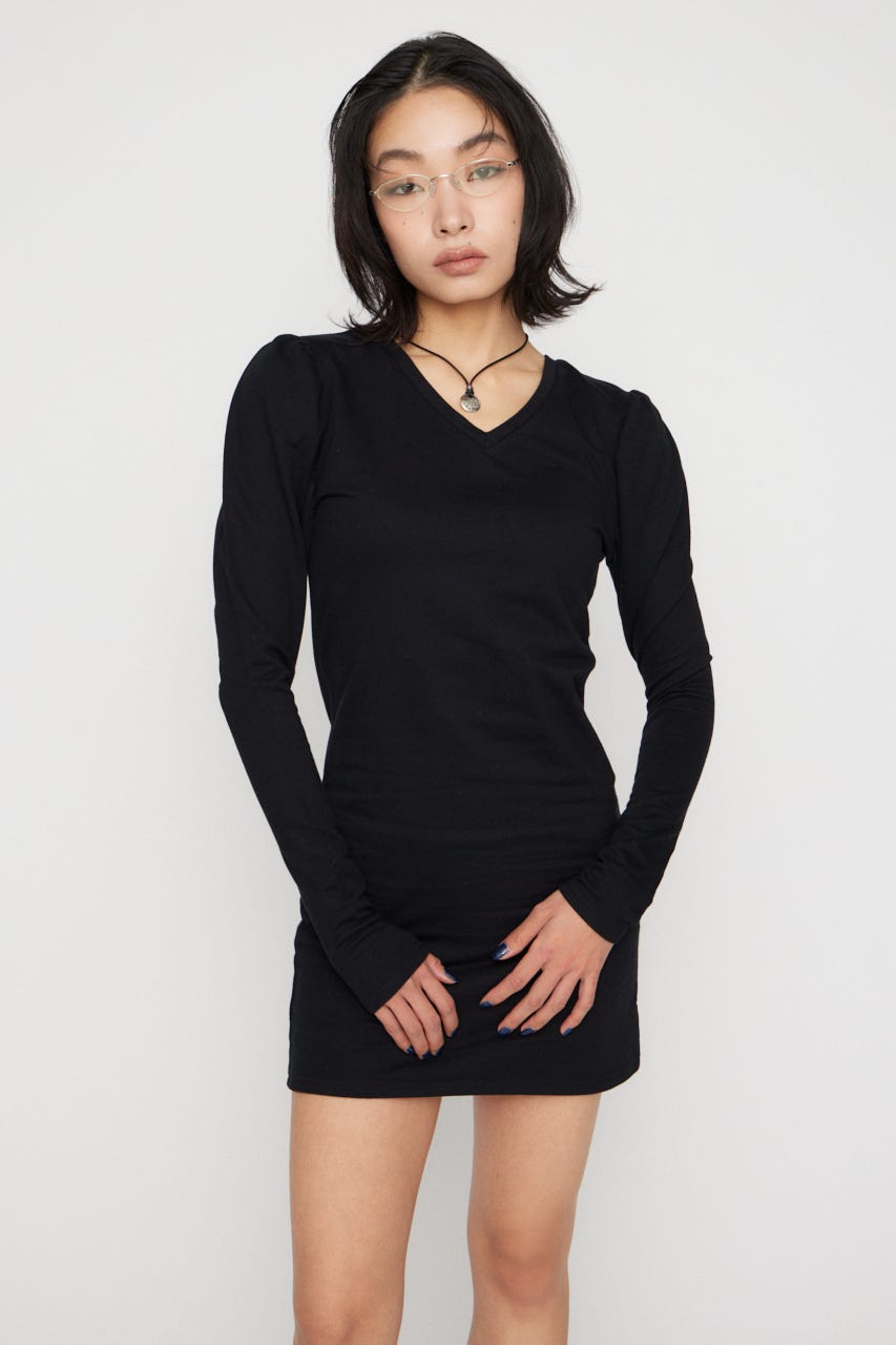 PUFF SLEEVE CUT ミニワンピース BLK S